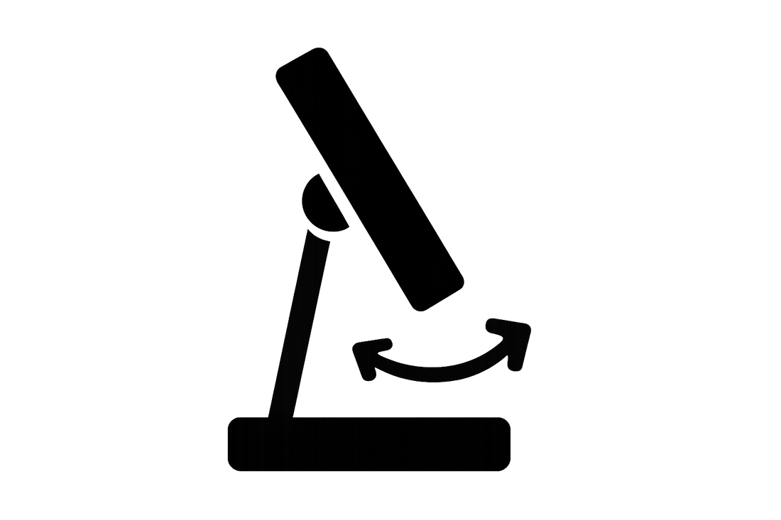 Minimalist black PNG icon of an adjustable stand tilting forward and back, transparent background no text